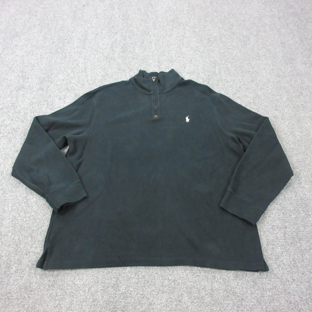 Vintage Polo Ralph Lauren Sweater Mens XL Black 1/4 Zip Mock Neck Knit Pullover